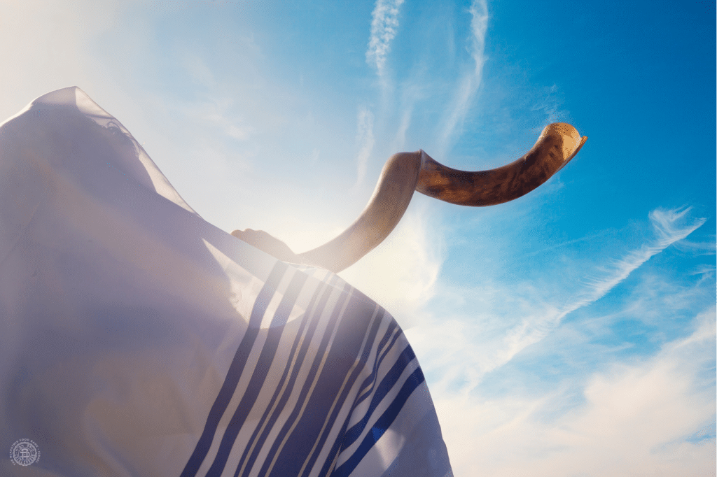 Person in a Tallit Blowing the Shofar